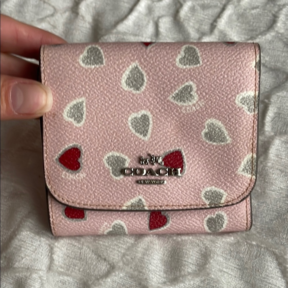 Coach Pink and Red Key Card Holder Heart Design